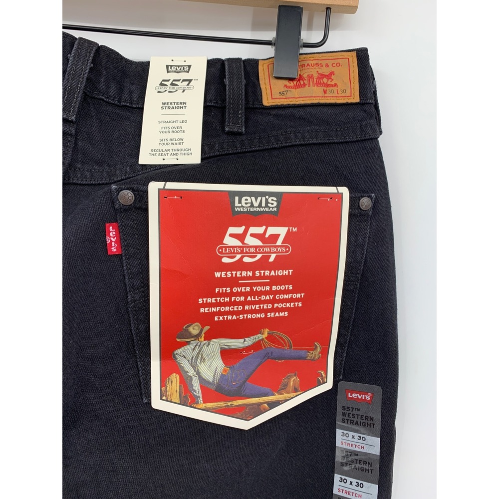 Levis 557 Jeans Mens 30x30 Black Western Straight Cowboy Denim Pants NEW
